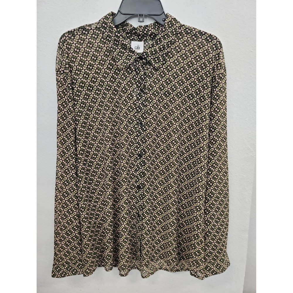 Cabi Button Down Mesh Long Sleeve Blouse, Multicolor, Size XL